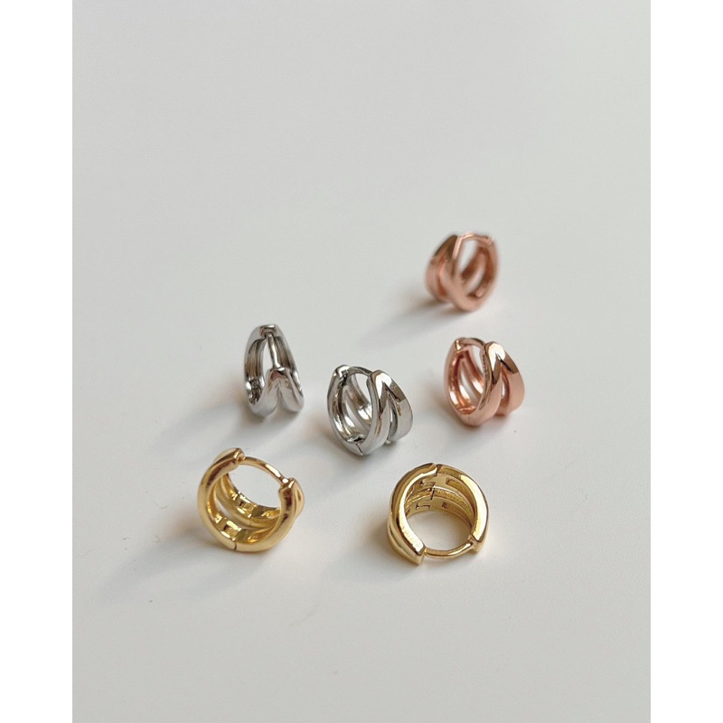 A.piece  ต่างหู [Silver 925 pin+Brass] Simple two line one-touch