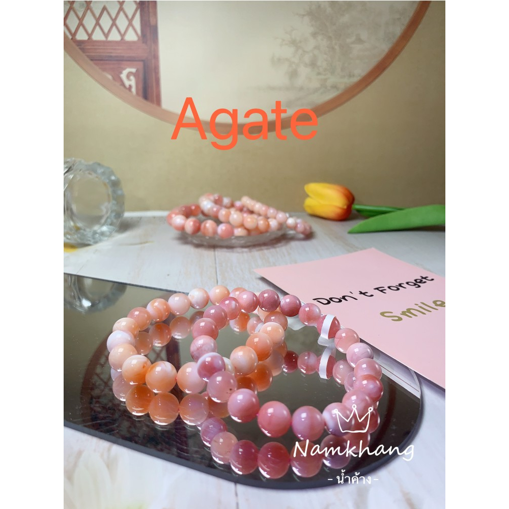 Agate สร้อยข้อมืออาเกตคริสตัลธรรมชาติ น่ารัก หินมงคล หินนำโคช พร้อมใบรับรอง