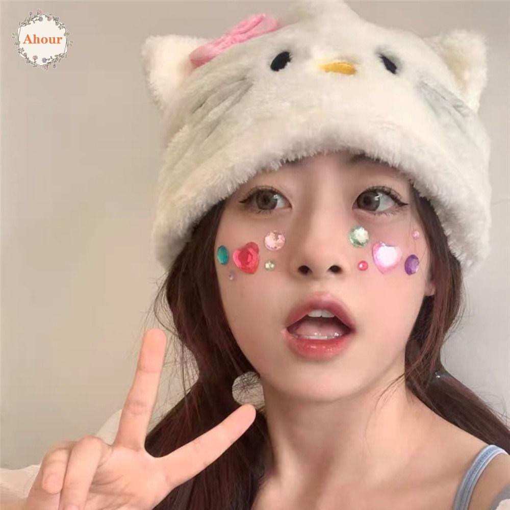 Ahour Kt หมวกแก๊ป ผ้ากํามะหยี่ขนนิ่ม แบบหนา สร้างสรรค์ แฟชั่นฤดูหนาว สําหรับเด็กผู้หญิง