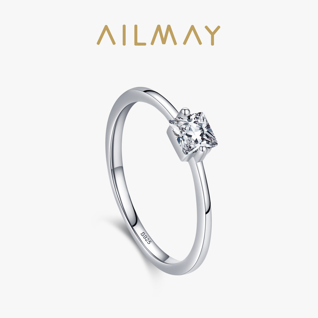 Ailmay ของแท้ แหวนเงินแท้ 925 ทรงสี่เหลี่ยม เครื่องประดับแฟชั่น สําหรับผู้หญิง