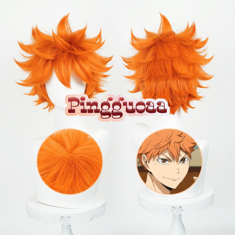 Anime Haikyuu!! Hinata Syouyou Cosplay Wig 30cm Short Orange Fluffy Layered Wigs Heat Resistant Synthetic Hair