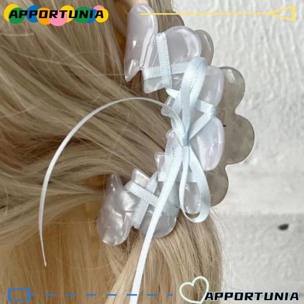 Apportunia กิ๊บติดผม ริบบิ้นโบว์ กรดอะซิติก ดอกไม้ สไตล์บัลเล่ต์ น่ารัก คลื่นอะคริลิค ผู้หญิง
