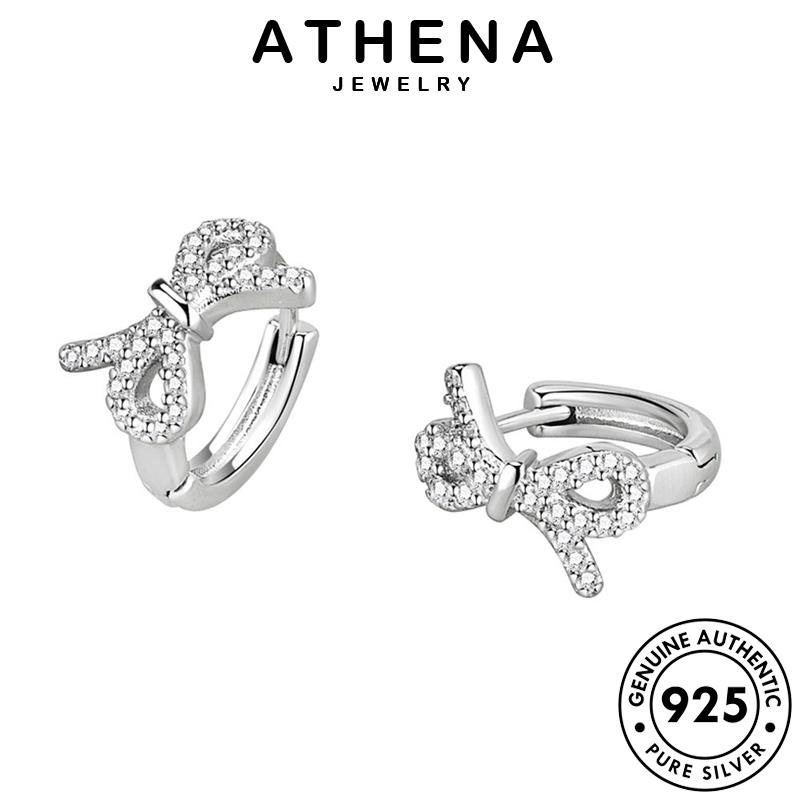 Athena JEWELRY ต่างหูห่วง เงิน 925 ประดับเพชร โมอิส โบว์ สําหรับผู้หญิง E333-THE