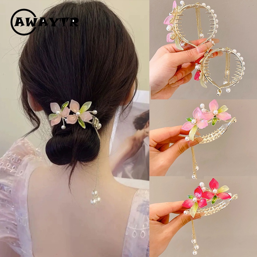 Awaytr กิ๊บติดผมหางม้า โลหะผสม สีชมพู สําหรับผู้หญิง