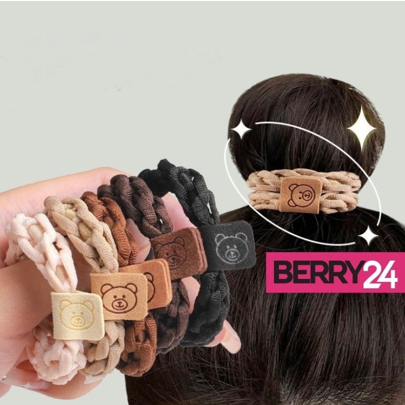 BER16 หนังยางมัดผมแบบห่วงโซ่ป้ายหมี หนังยางมัดผมเกาหลี หนังยางมัดผมไม่กินผม พร้อมส่งในไทย