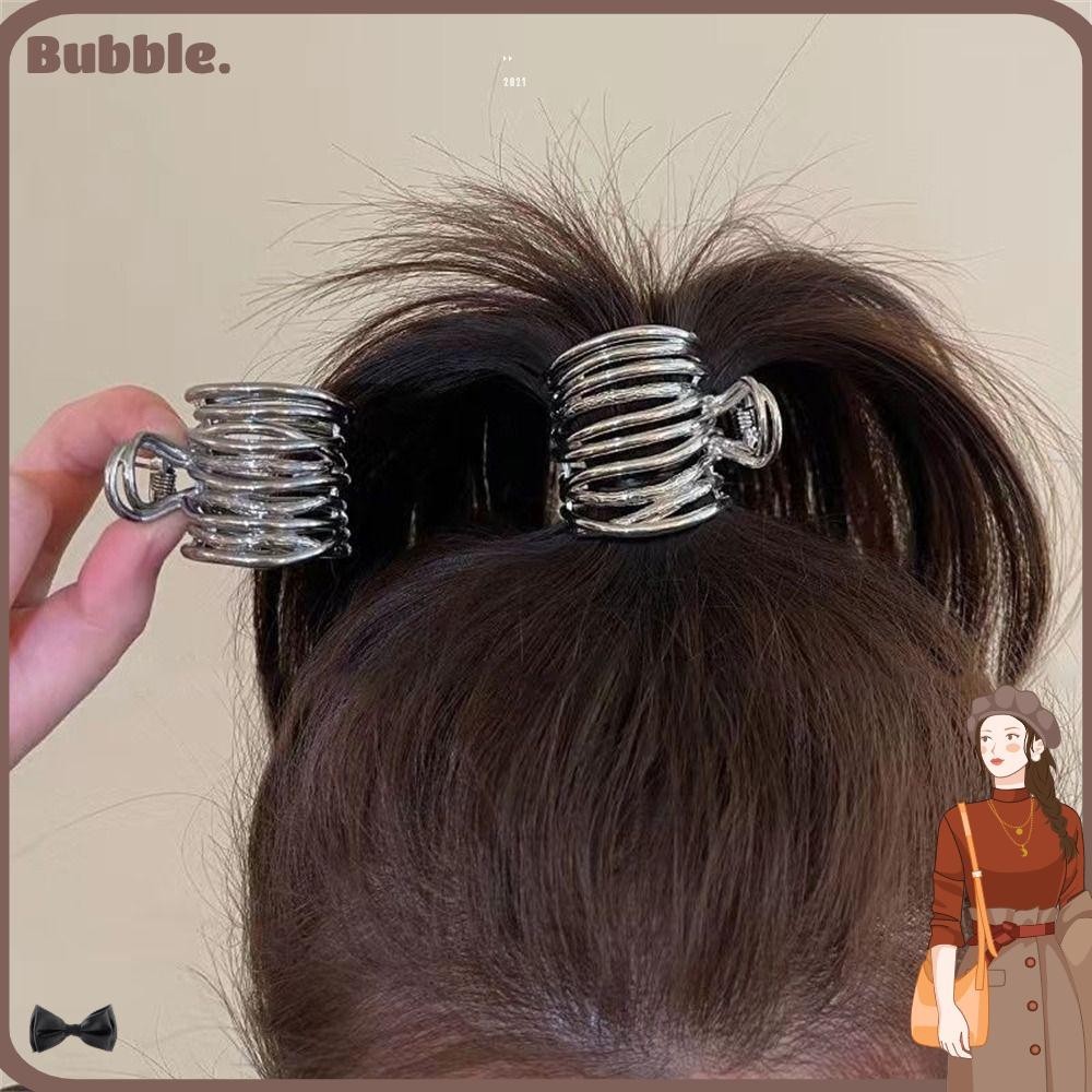 BUBBLE กิ๊บติดผมหางม้า โลหะ ขนาดเล็ก สีเงิน สีดํา สําหรับเด็กผู้หญิง