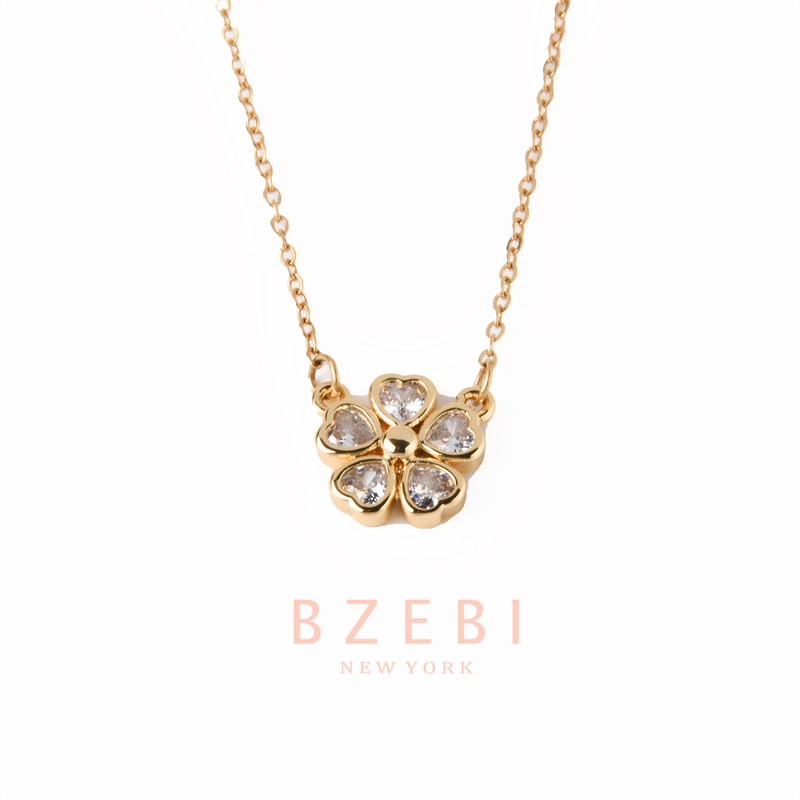 BZEBI สร้อยคอแฟชั่น สแตนเลส เรียบๆจี้ดอกไม้ เครื่องประดับ 18k สีทอง สําหรับผู้หญิง 1163n