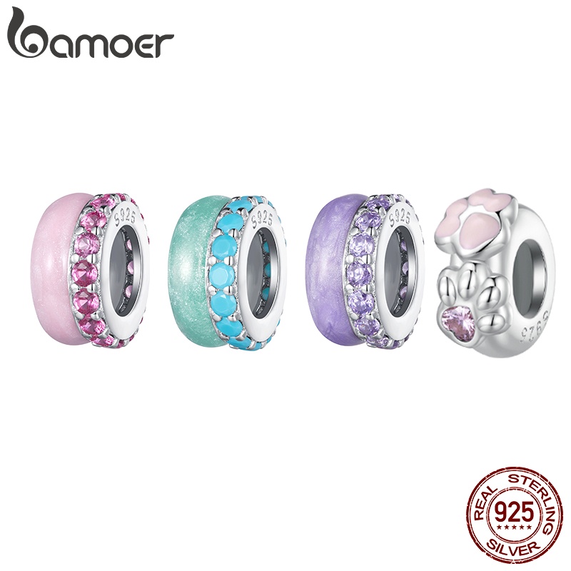 Bamoer ลูกปัดซิลิโคน เงินแท้ 925 สามสี กันลื่น สําหรับทําเครื่องประดับแฟชั่น