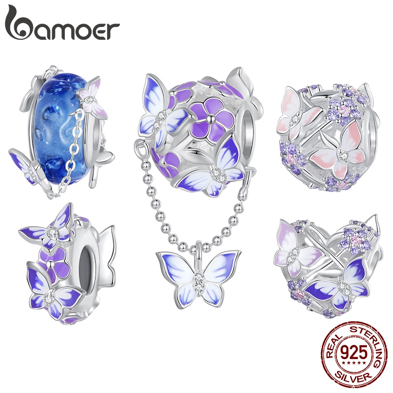Bamoer สร้อยข้อมือเงินสเตอร์ลิง 925 ประดับลูกปัดผีเสื้อ Diy สําหรับนักเรียนหญิง