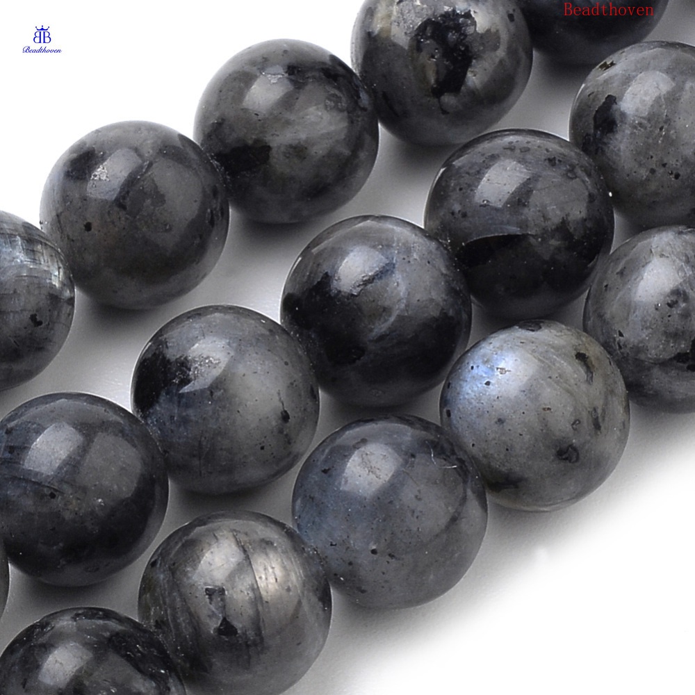 Beadthoven 1 Strand Larvikite / ลูกปัดสีดํา 8 มม. : 1 มม. 46~48 ชิ้น / ขาตั้ง 15.7 นิ้ว