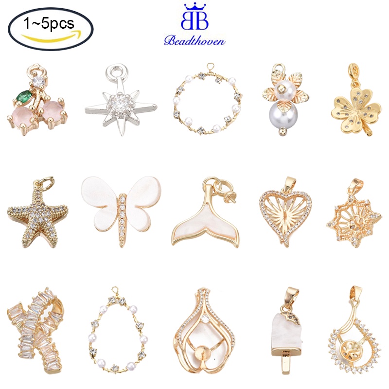 Beadthoven จี้เพทายทองเหลือง 1-5 ชิ้นพร้อมหลุมอะคริลิคทองเหลือง 18K 4X3มม. สําหรับตกแต่งเล็บ
