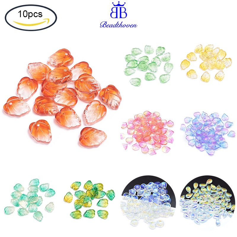 Beadthoven ใบแก้วใสสองเสียงสีส้มเข้ม 13.5X10.5X3.5 มม. 10 ชิ้น: 1.2 มม.