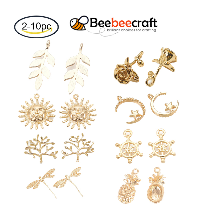 Beebeecraft จี้ทองเหลือง รูปดอกกุหลาบ ชุบทอง 18K 21x11x11 มม. รู 2.5x1 มม. สําหรับทําเครื่องประดับ 1~10 ชิ้น
