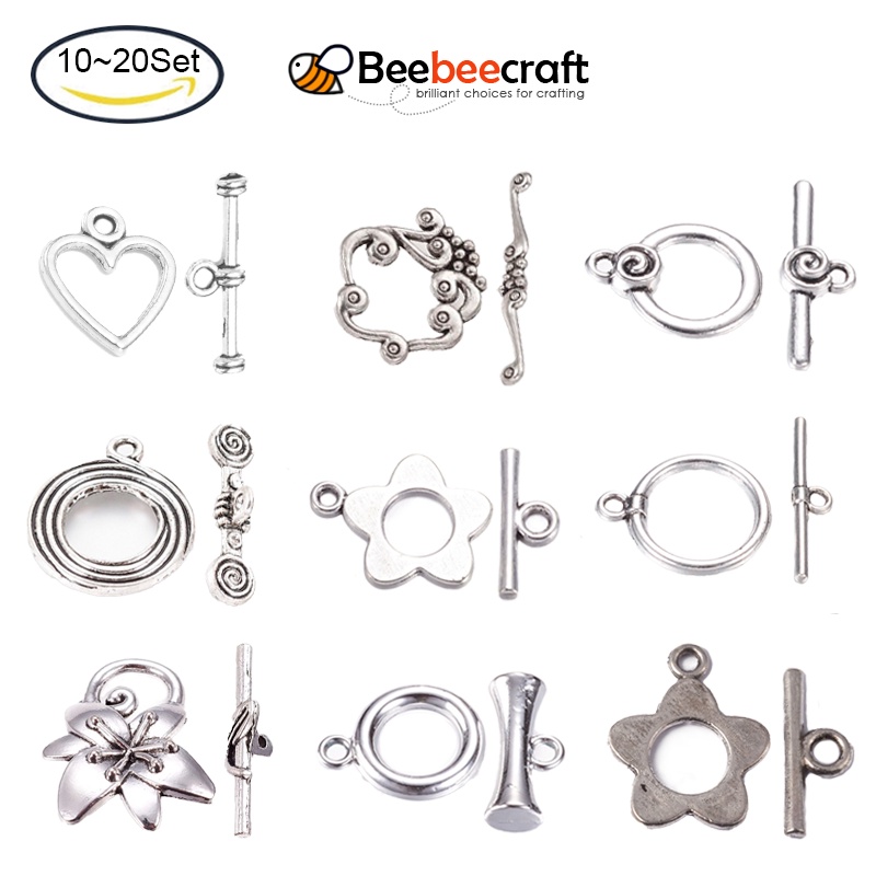 Beebeecraft เข็มกลัด โลหะผสม สไตล์ทิเบตโบราณ ลายดอกไม้ สีเงิน สําหรับทําเครื่องประดับ 10~20 ชุด