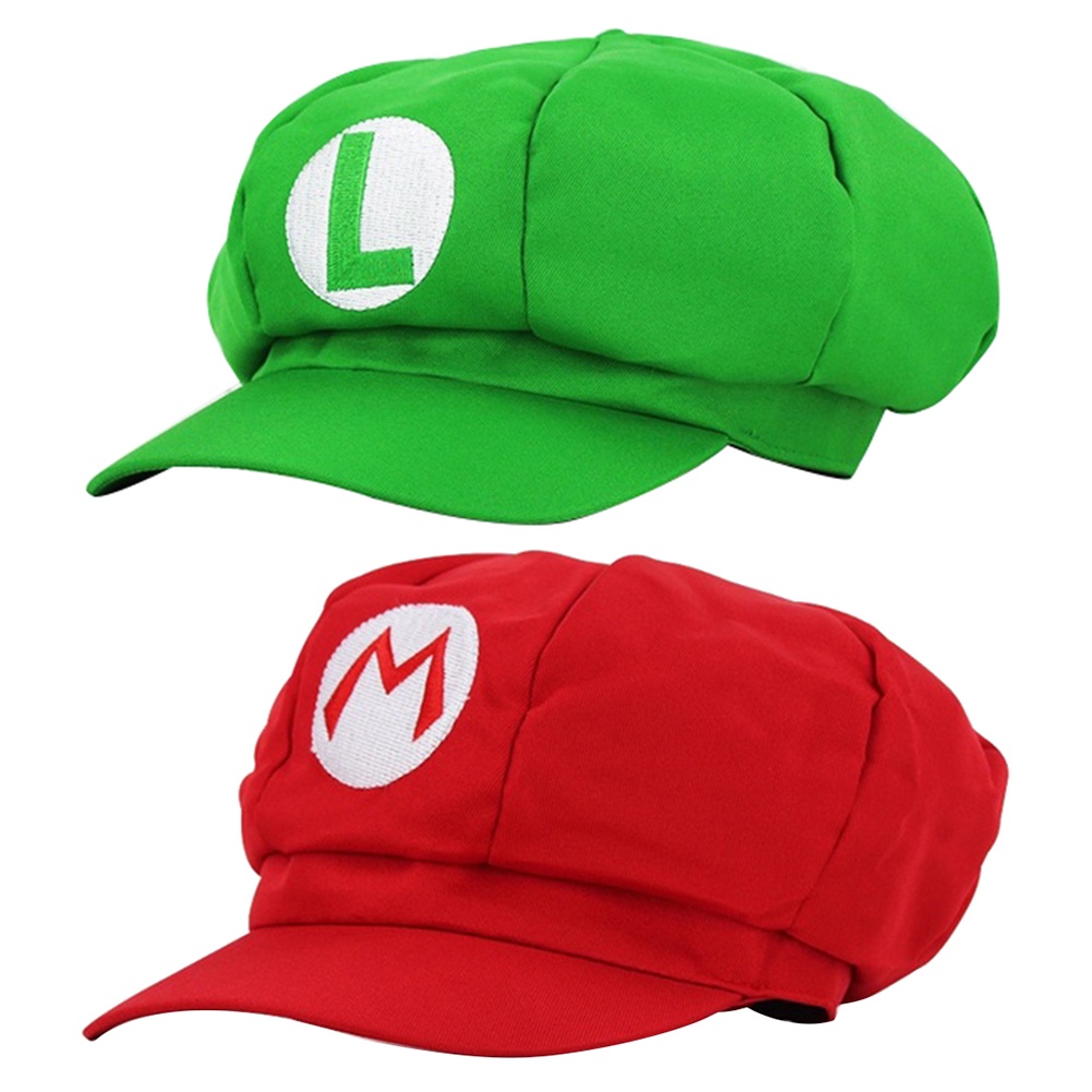 Bht_ หมวกคอสเพลย์ Super Mario Bros Luigi ทรงแปดเหลี่ยม กันแดด สําหรับทุกเพศ