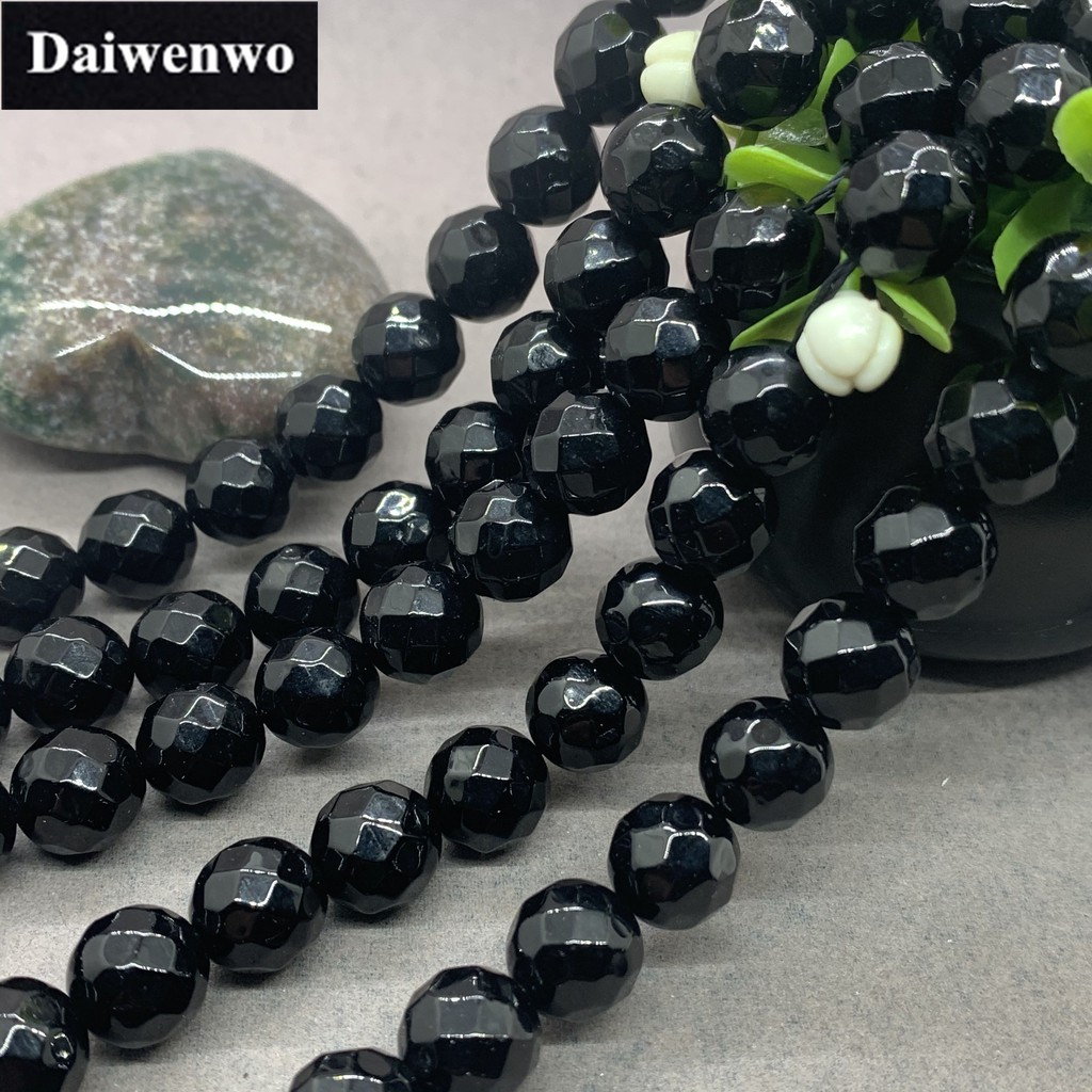 Black Agate Onyx Beads อาเกตสีดำนิลลูกปัด 4/6/8/10 / 12mm เหลี่ยมเพชรพลอยหินธรรมชาติตัดอัญมณีหลวม DIY