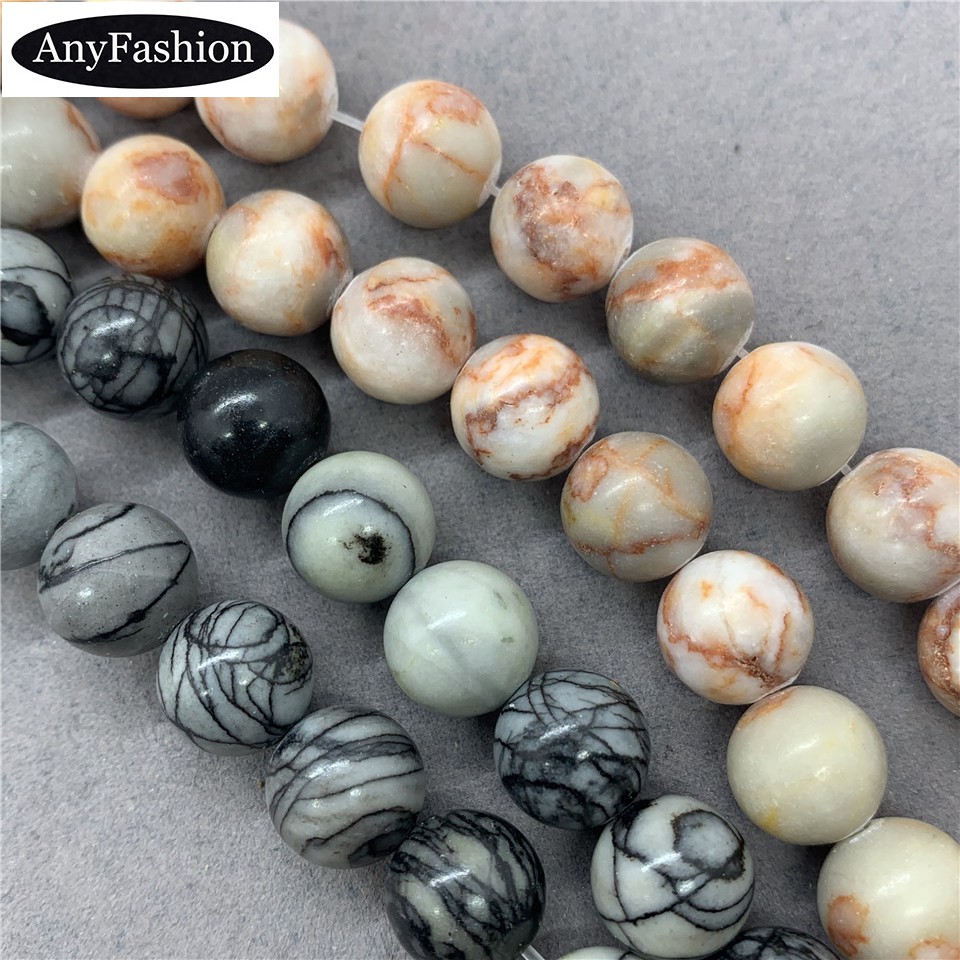 Black & Red Web Stone Beads 4-12mm Round Loose Natural Stone Diy for Bracelet