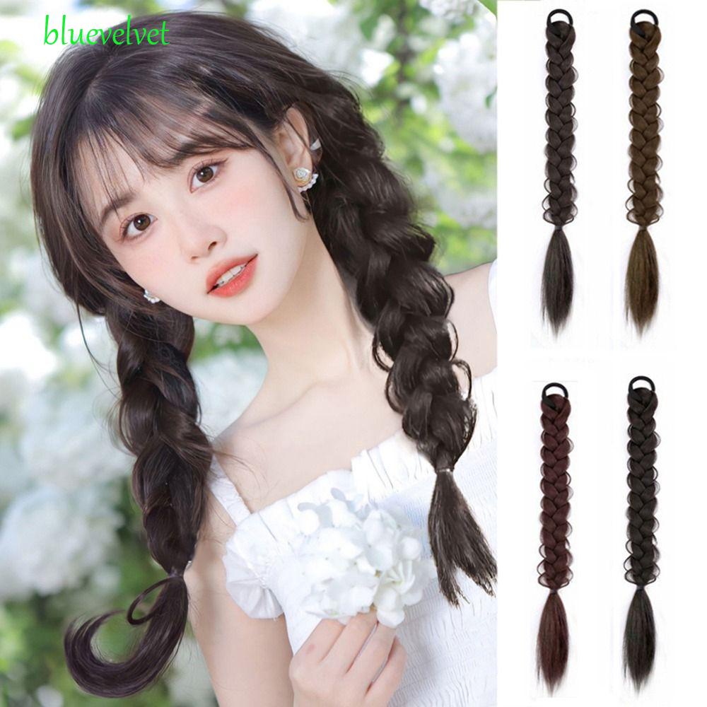 Bluevelvet วิกผมหางม้าสังเคราะห์ แบบถัก สีน้ําตาลน่ารัก สําหรับผู้หญิง