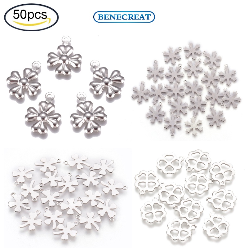 CHARMS สแตนเลสรูปใบโคลเวอร์ 304 ขนาด 13 . 5X10X0 . 6 มม . 50 ชิ้น
