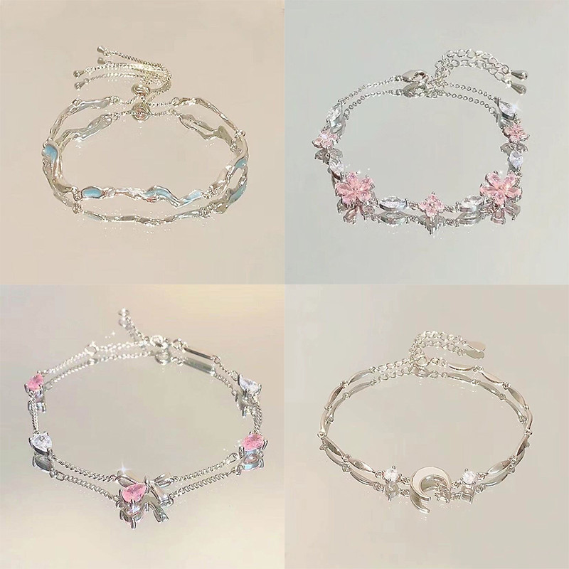 COD-ในไทย สร้อยข้อมือ Cherry Blossom Bow สีชมพูสร้อยข้อมือ Niche High End สร้อยข้อมือสำหรับเพื่อนสนิท-kri