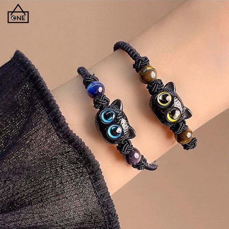 COD❤️ใหม่สไตล์จีนแมวถักเชือกน่ารักคู่สร้อยข้อมือ Niche ออกแบบของขวัญ-a.one