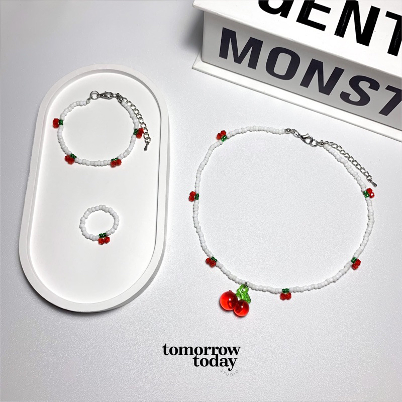 Cherry Set   สร้อยคอลูกปัด | กำไลลูกปัด | เซตสร้อยคอกำไลแหวน ผลไม้เชอร์รี่