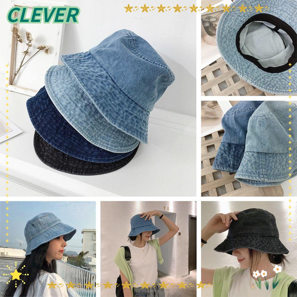 Clever หมวกถังผ้าฝ้ายฤดูร้อนหมวกกันแดดยีนส์ปานามาชายหาดกลางแจ้ง
