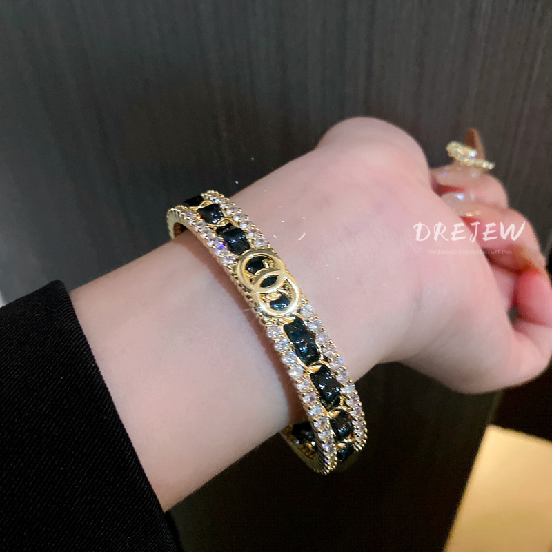 DREJEW สร้อยข้อมือหนัง ชุบไฟฟ้า ประดับเพทาย หรูหรา ระดับไฮเอนด์ แฟชั่นสําหรับผู้หญิง