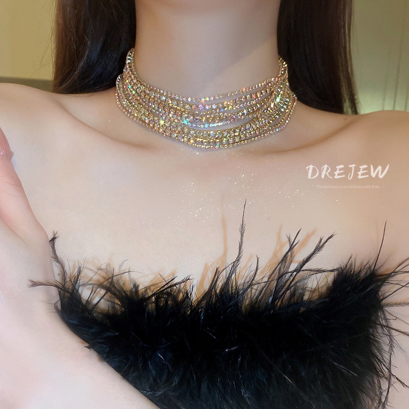 DREJEW สร้อยคอโซ่ ประดับเพชร หลายชั้น หรูหรา ระดับไฮเอนด์ แฟชั่นสําหรับผู้หญิง