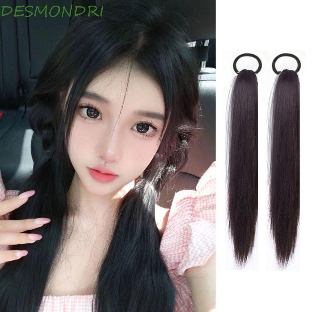 Desmondri วิกผมหางม้าสังเคราะห์ แบบยาวตรง สีน้ําตาล สําหรับผู้หญิง ต่อยมวย