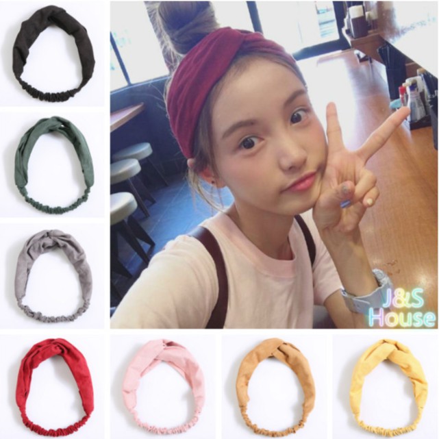 F004 ที่คาดผม หนังกลับ ไขว้ สีพื้น สไตล์เกาหลี เครื่องประดับ สําหรับผู้หญิง