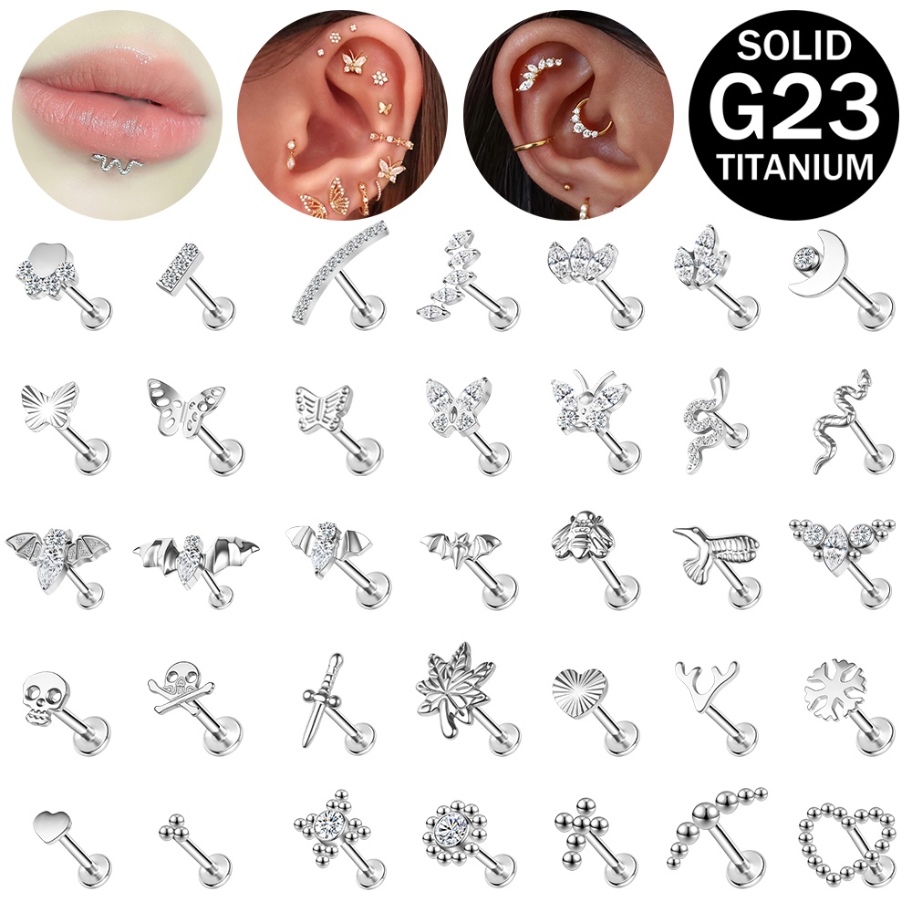 G23 ต่างหูสตั๊ด เหล็กไทเทเนียม รูปกะโหลกค้างคาว 16G 1 ชิ้น