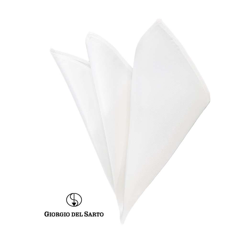 GIORGIO DEL SARTO Silk White T Pocket Square ผ้าเสียบสูทไหม 100%Silk
