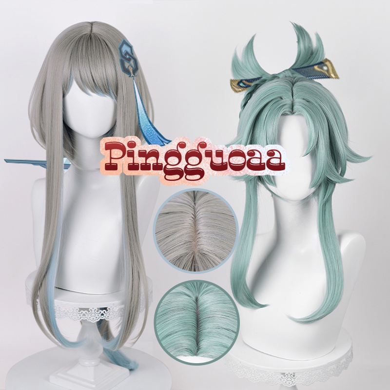 Genshin Impact Guizhong/Madame Ping Cosplay Wig 90cm/45cm Long Grey Heat Resistant Synthetic Wigs