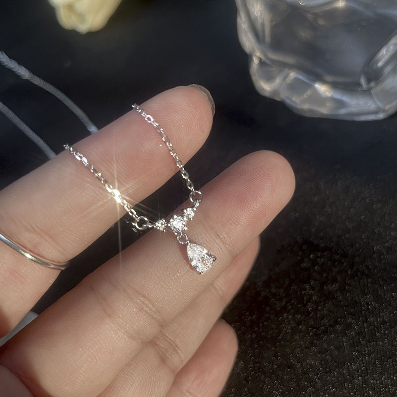 H&P Giftshop สร้อยคอสแตนเลสห้อยจี้พลอยเทียมรูปหยดน้ำ สามารถใส่อาบน้ำได้ ไม่ลอกไม่ดำ 1932