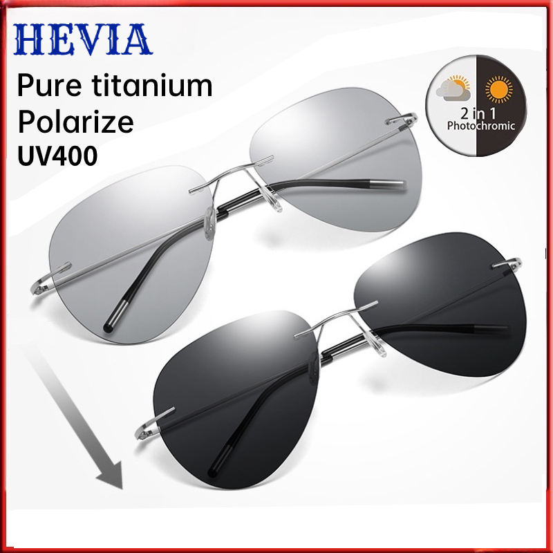 Hevia แว่นตากันแดด โพลาไรซ์ ไทเทเนียมบริสุทธิ์ ไร้ขอบ น้ําหนักเบา สําหรับขับรถ ตกปลา PG044