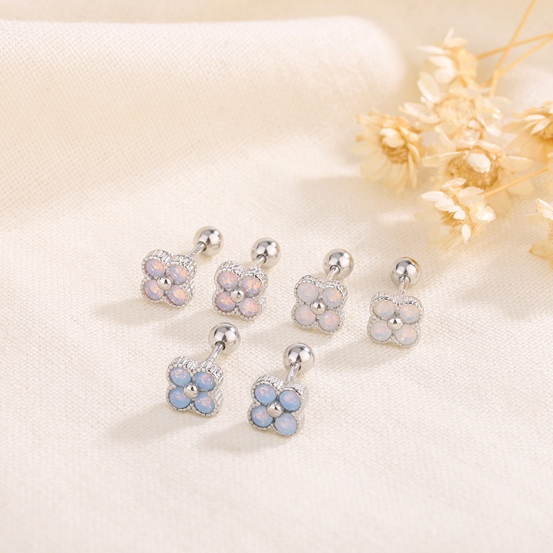 Hikaw ต่างหูสตั๊ด หินออโรร่า สีเงิน ไม่ทําให้แพ้ เครื่องประดับ สําหรับผู้หญิง