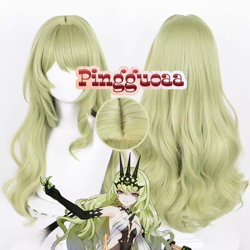Honkai Impact 3rd Mobius Cosplay Wig 80cm Long Light Green Curly Heat Resistant Wigs