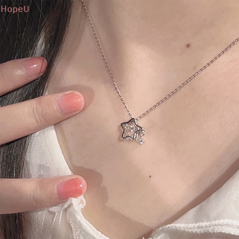 [HopeU] สร้อยคอโซ่ จี้คริสตัล รูปดาวกลวง เครื่องประดับแฟชั่น สําหรับผู้หญิง