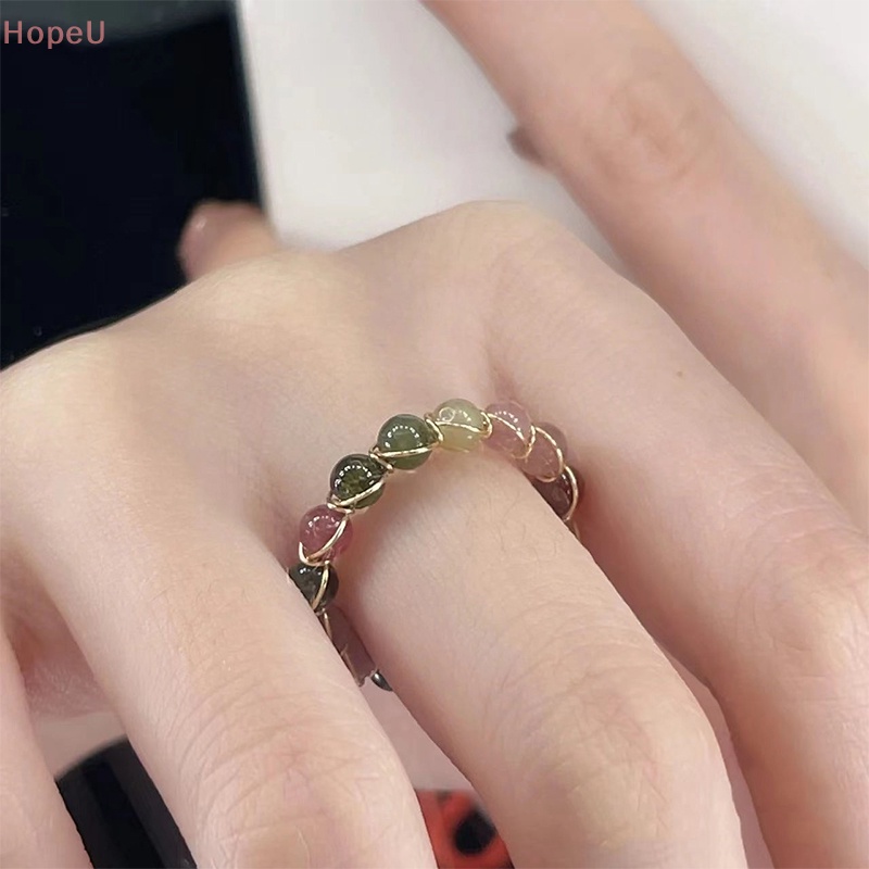 [HopeU] แหวนทัวร์มาลีน แฮนด์เมด ประดับลูกปัดโลหะ สไตล์เรโทร เครื่องประดับ สําหรับผู้หญิง 1 ชิ้น