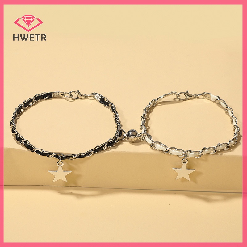 Hwetr สร้อยข้อมือ เชือกถัก จี้ดาว แม่เหล็ก สร้างสรรค์ เครื่องประดับแฟชั่น คู่รัก 1 คู่