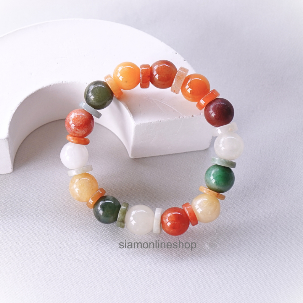 JADE หยกพม่าแท้ คั่นด้วยหยก โทนหลากสี ขนาด 10 มม. by siamonlineshop