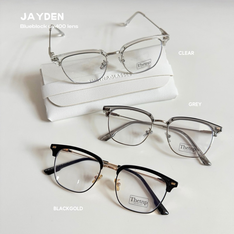 JAYDEN (blueblock uv400) แว่นกรองแสงสีฟ้า ทรงคลับมาสเตอร์ half lens