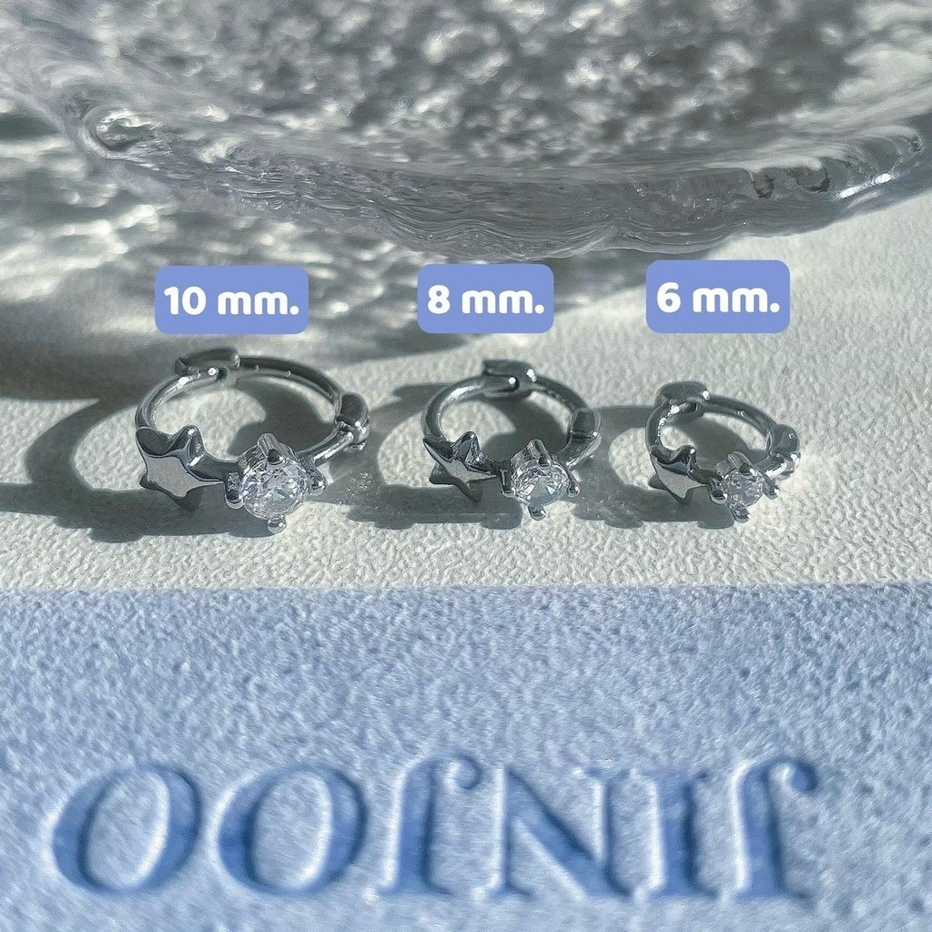 Jinjoo ต่างหูห่วงดาวประดับ ปุ๊กปิ๊ก มี 3 ขนาด 6,8,10 mm. luxury สง่างาม