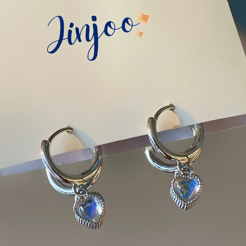 Jinjoo✨-ขายดี-E1051-ต่างหูห่วงหัวใจโฮโลแกรม ปุ๊กปิ๊ก น่ารัก So cute