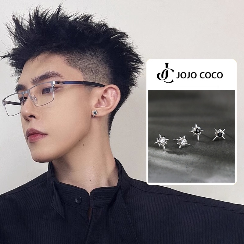 Jojo COCO บุคลิกภาพฮิปฮอป แปดแฉก ดาว สีดํา เพทาย แม่เหล็ก ต่างหู สําหรับผู้ชาย และผู้หญิง