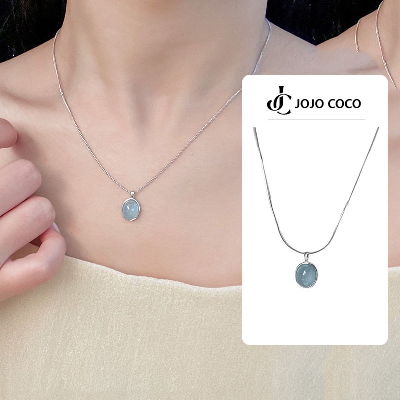 Jojo COCO สร้อยคอโซ่ จี้งู หินมูนสโตนธรรมชาติ สีเงิน สําหรับผู้หญิง
