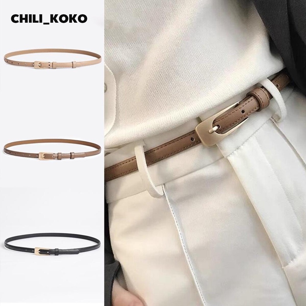 KOKO เข็มขัดแฟชั่น เข็มขัดลำลอง อุปกรณ์โลหะ สีพื้น เบสิก สำหรับผู้หญิง (สีกากี/น้ำตาล/ดำ)A189