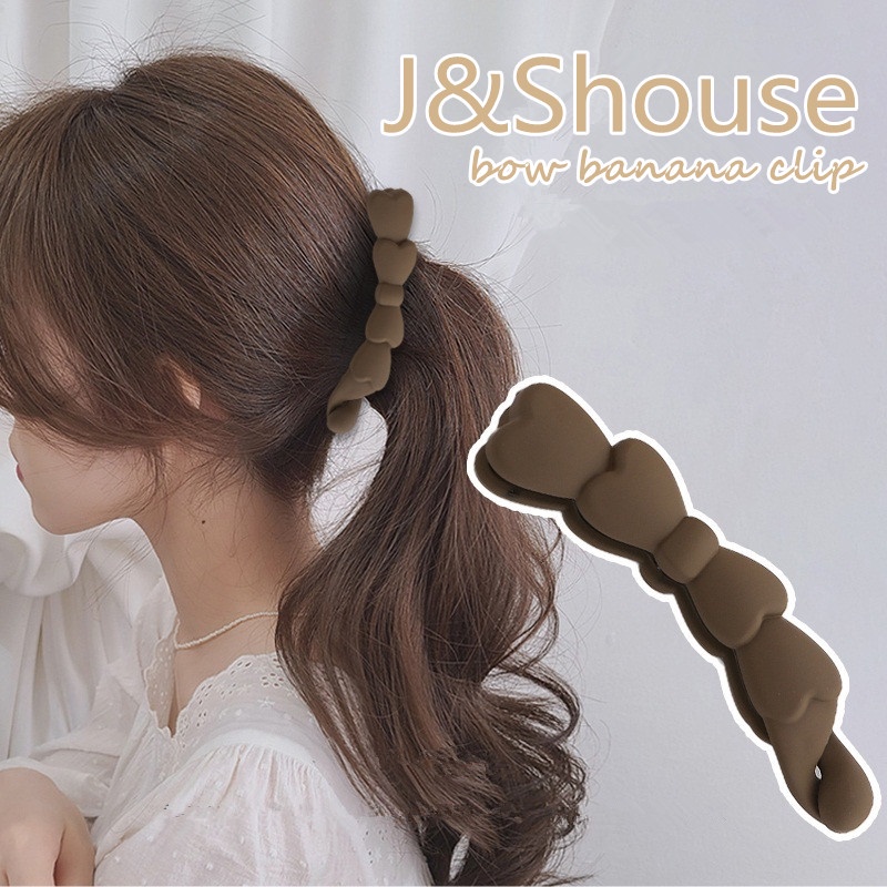 Kf727 กิ๊บติดผม รูปกล้วย เนื้อแมตต์ ประดับโบว์ สไตล์เกาหลี สําหรับผู้หญิง