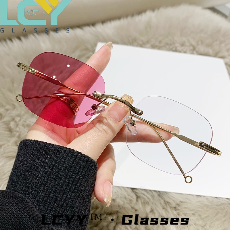 LCYY ใหม่แฟชั่นแว่นตาเปลี่ยนสีไม่มีขอบผู้หญิงแว่นตาป้องกันแสงสีฟ้า 5152
